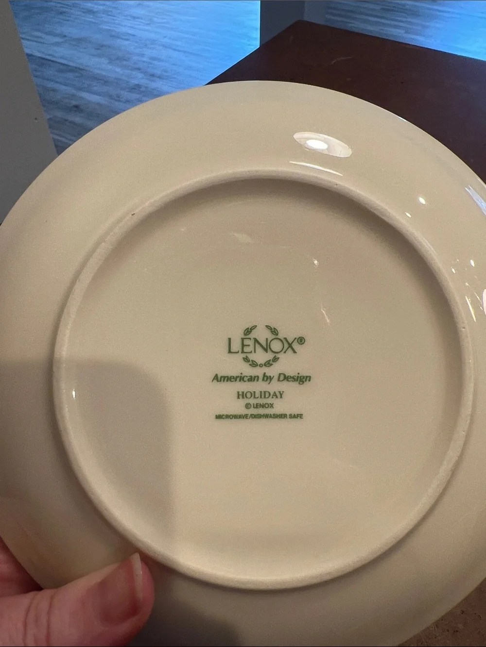 Lenox White Holiday Plate with Red 'Naughty' Script and Green Striped Rim